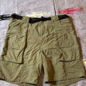 🍍 Woolrich Men's Nylon Shorts Belted Size Med Inseam 9" Cargo Green 3057🍍